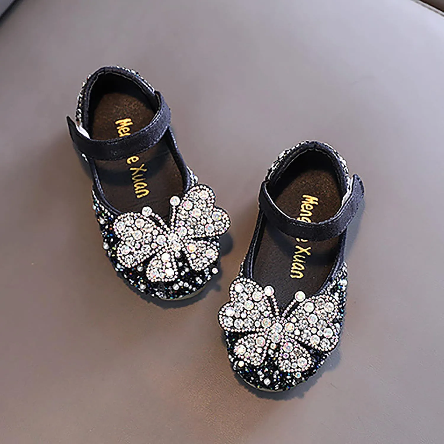 Kids Toddler Girls Rhinestones Butterfly Dress Shoes Flat Bottom Cute Princess Sandals Flower Wedding Party Shoes