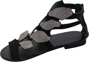 Ladmiple Sandals for Women 2023 Dressy Summer Fashion Strappy Crystal Sandal Casual Beach Party Open Toe Slipppers Shoes