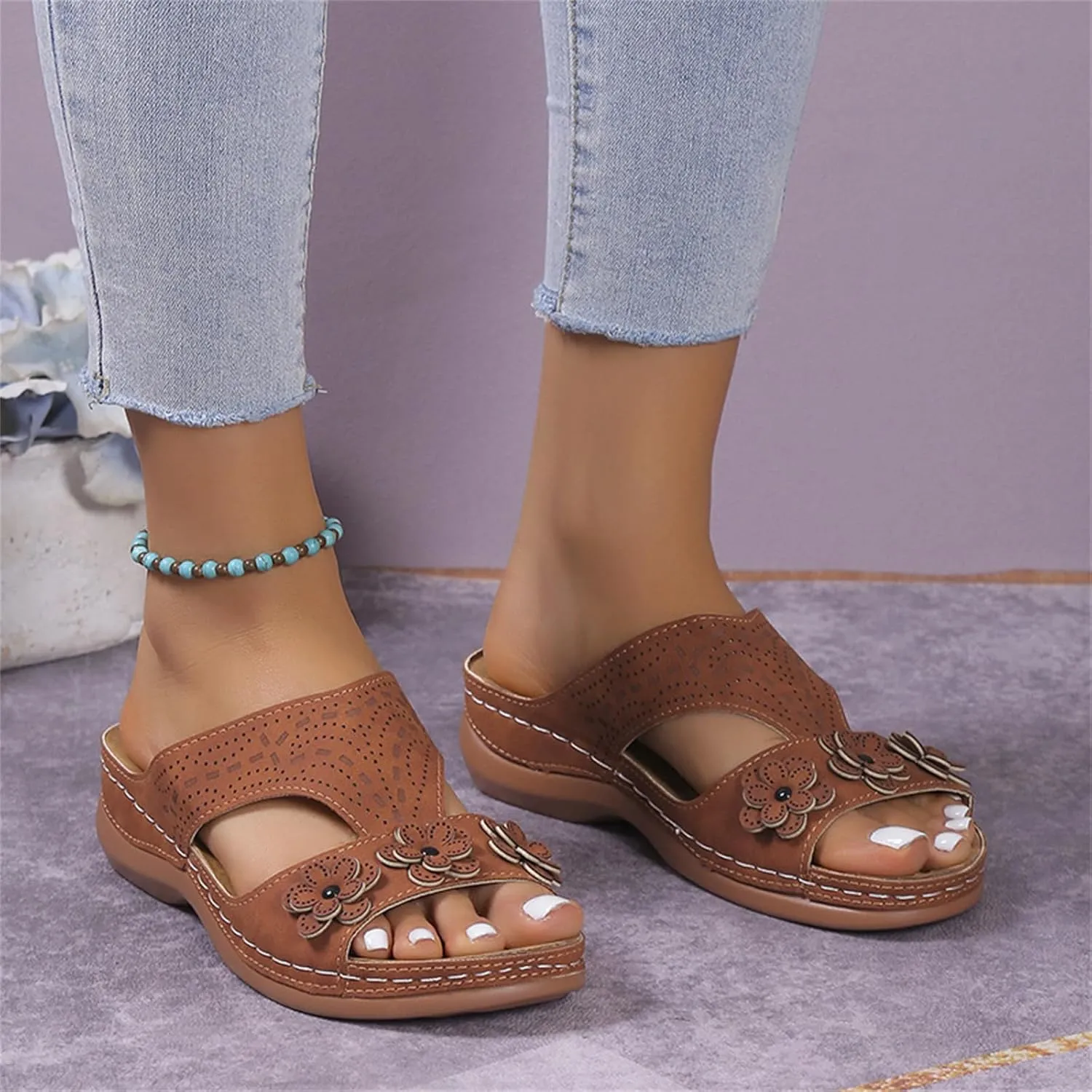 Ladmiple Womens Sandals Comfortable Walking Dressy Orthopedic Slippers Slip On Summer Orthotic Flip Flops With Arch Support