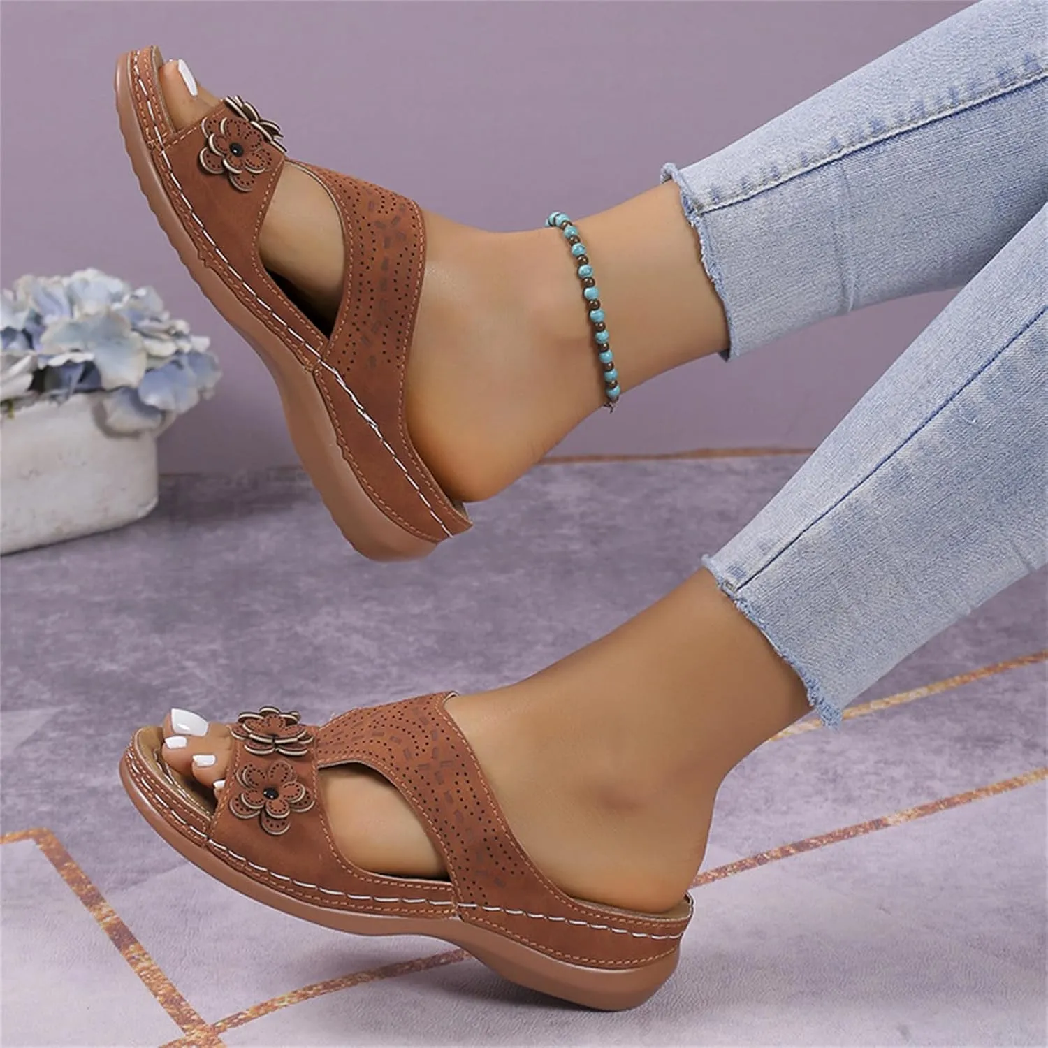 Ladmiple Womens Sandals Comfortable Walking Dressy Orthopedic Slippers Slip On Summer Orthotic Flip Flops With Arch Support