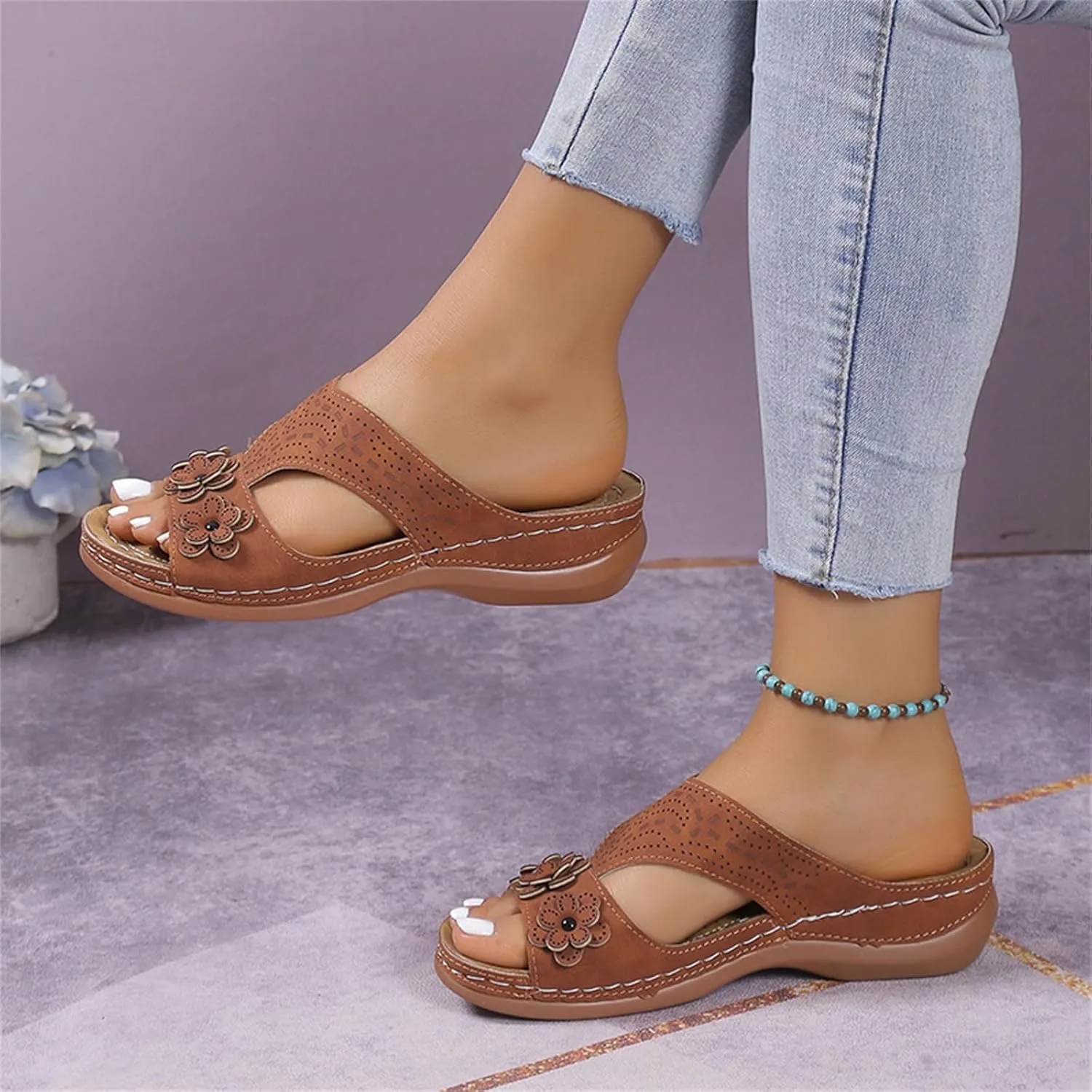 Ladmiple Womens Sandals Comfortable Walking Dressy Orthopedic Slippers Slip On Summer Orthotic Flip Flops With Arch Support