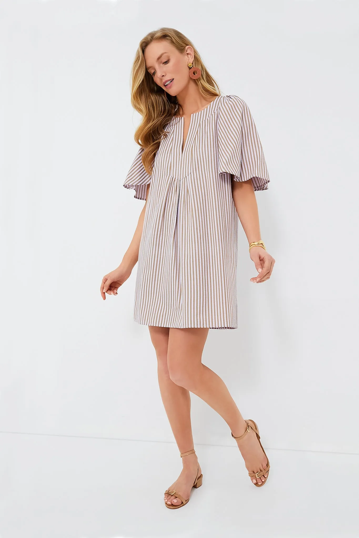 Lilac Stripe Seersucker Finley Flutter Sleeve Dress