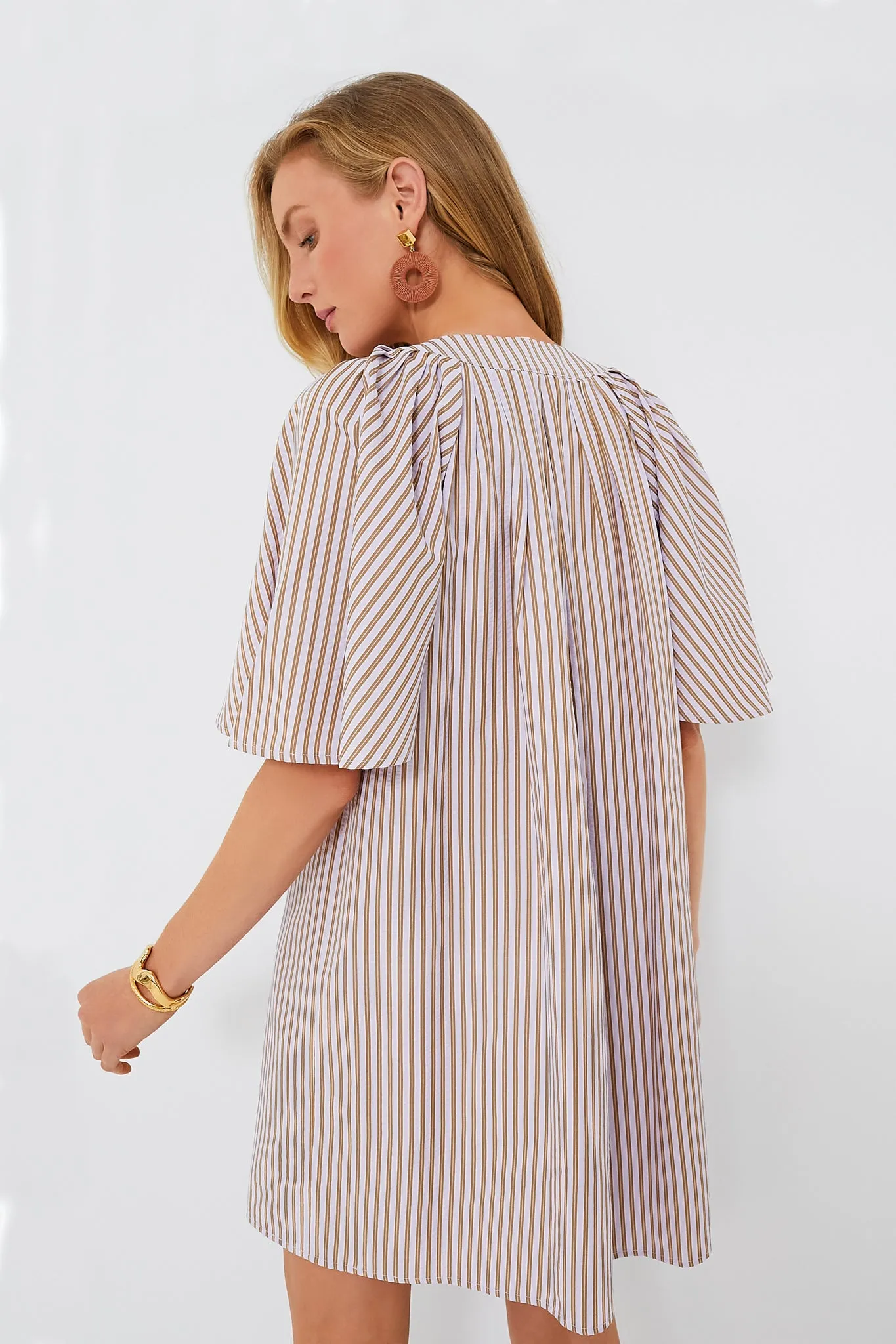 Lilac Stripe Seersucker Finley Flutter Sleeve Dress