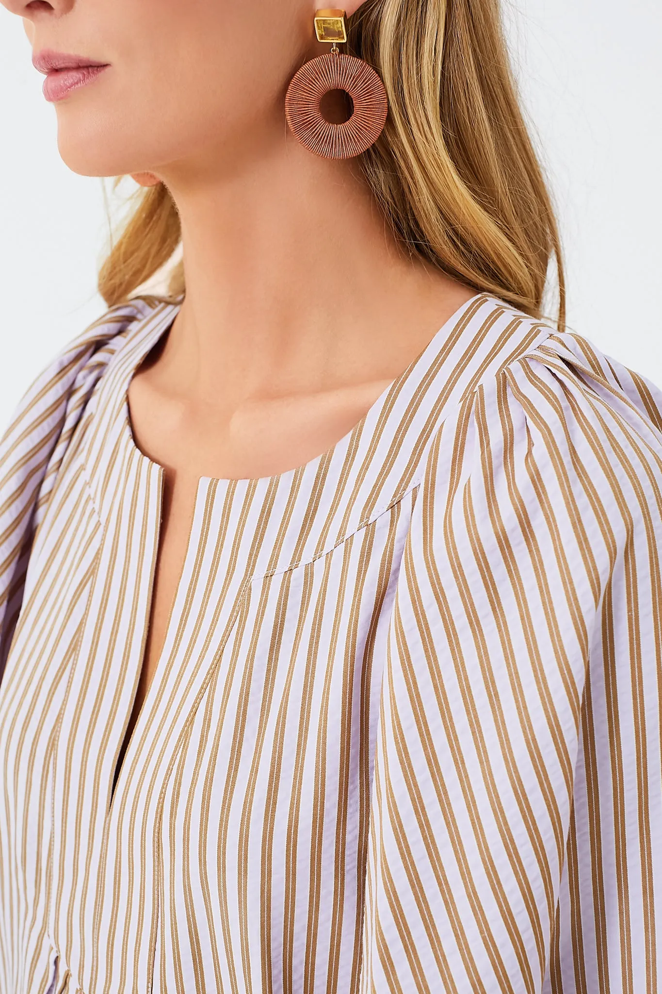 Lilac Stripe Seersucker Finley Flutter Sleeve Dress