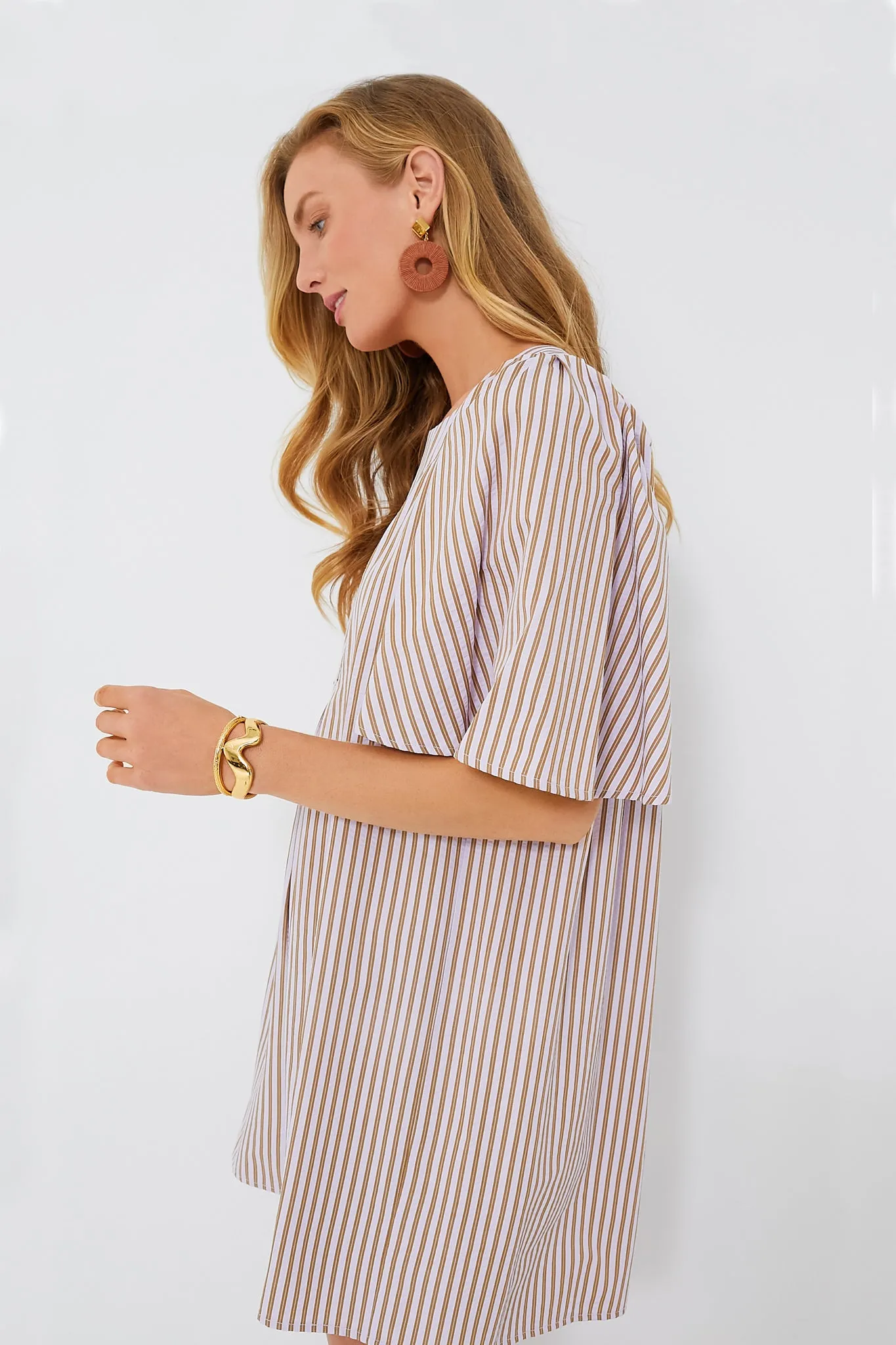 Lilac Stripe Seersucker Finley Flutter Sleeve Dress