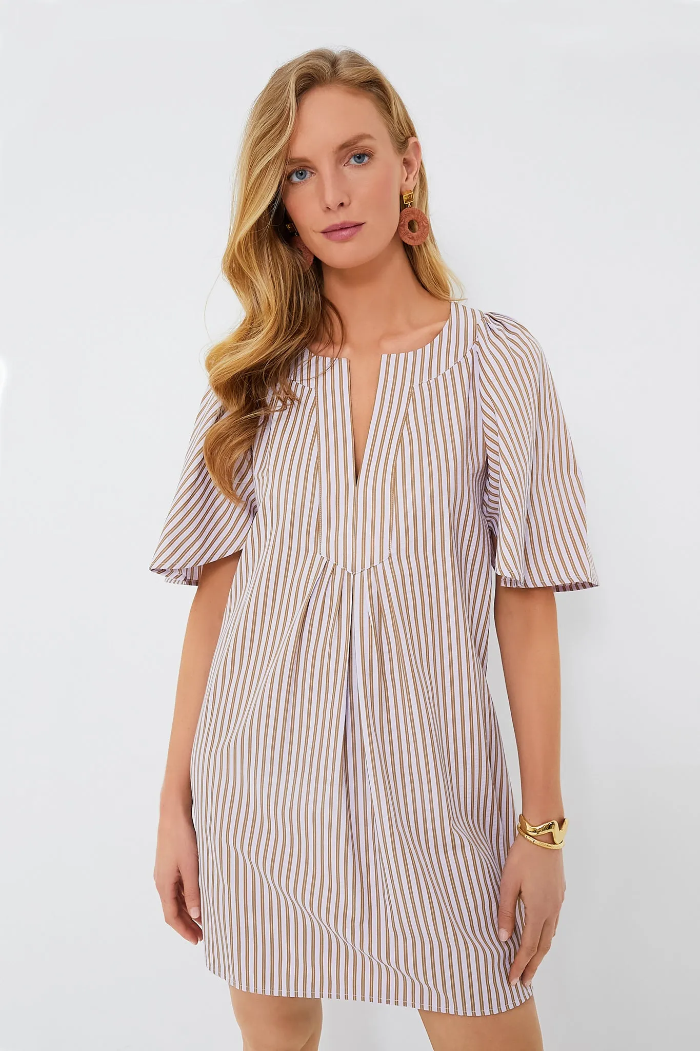 Lilac Stripe Seersucker Finley Flutter Sleeve Dress