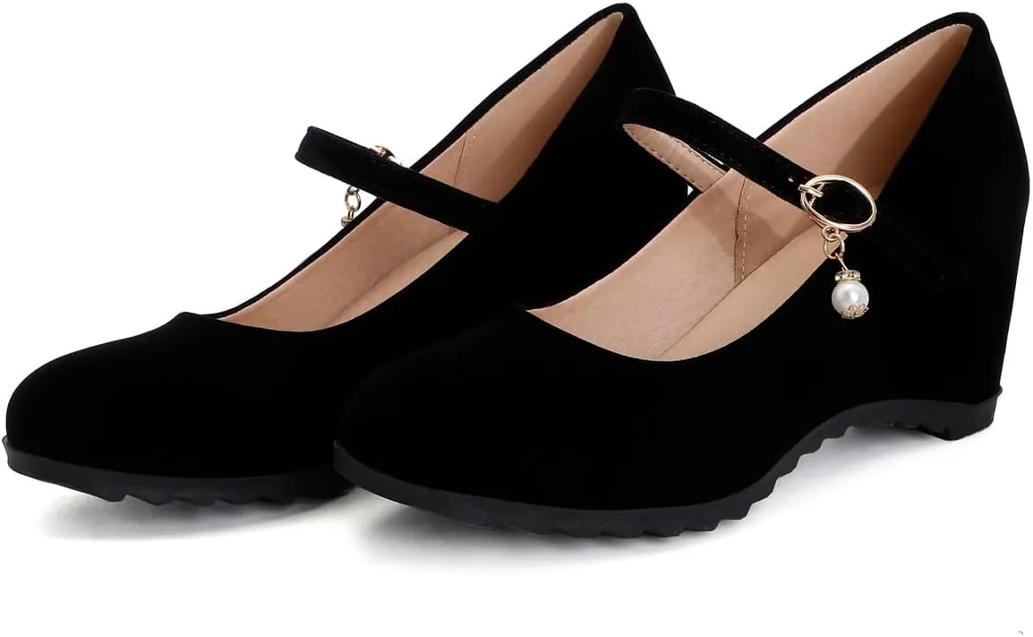 LISYIIZ Women's PS349 Closed Toe Tuxedo Dance Ballroom Suede Mid Wedge Pumps