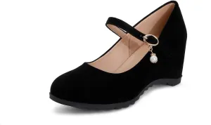 LISYIIZ Women's PS349 Closed Toe Tuxedo Dance Ballroom Suede Mid Wedge Pumps