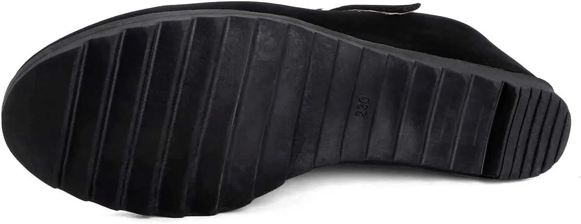 LISYIIZ Women's PS349 Closed Toe Tuxedo Dance Ballroom Suede Mid Wedge Pumps