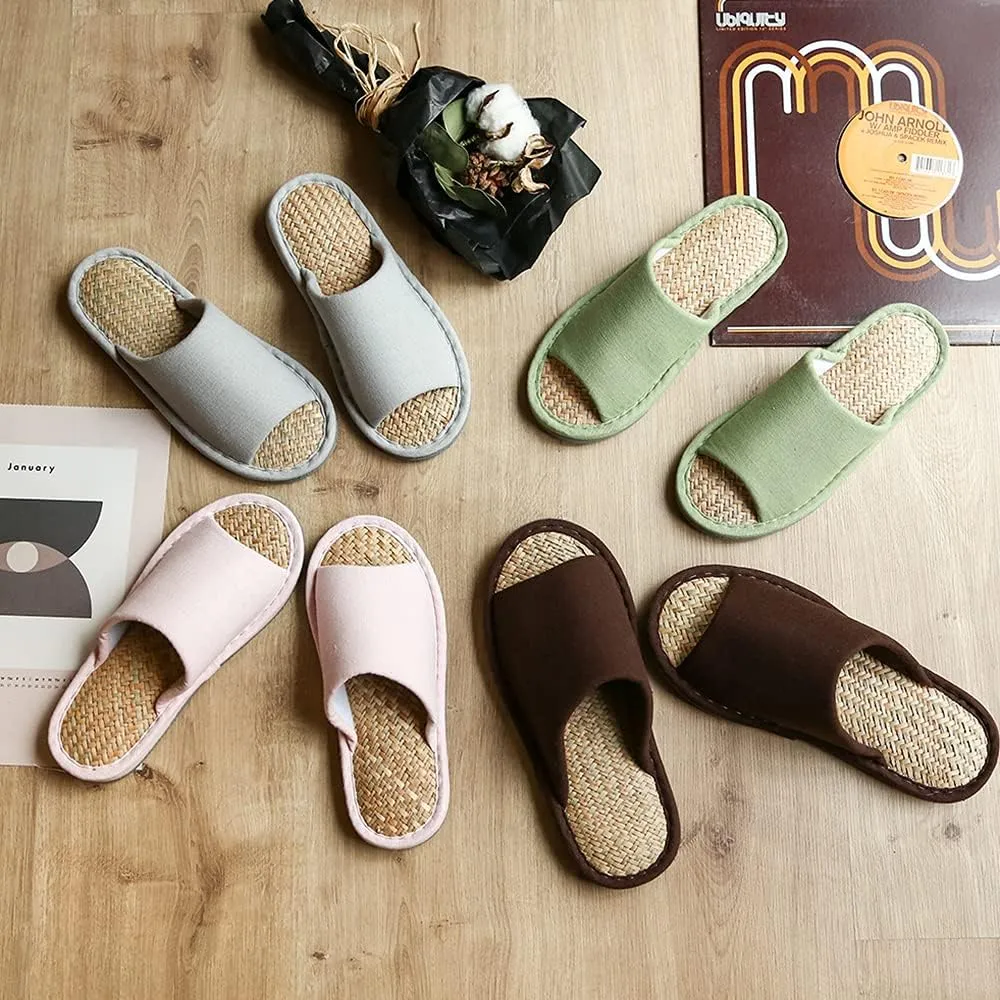 MAGILONA Women Mens Unisex Washable Cotton Open-Toe Home Slippers Indoor Shoes Casual Flax Soft Non-Slip Sole Shoes