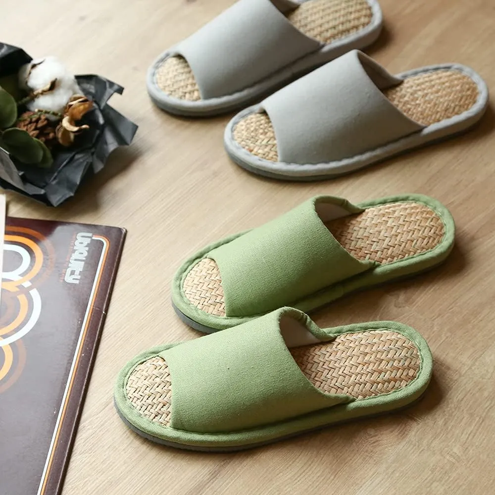 MAGILONA Women Mens Unisex Washable Cotton Open-Toe Home Slippers Indoor Shoes Casual Flax Soft Non-Slip Sole Shoes