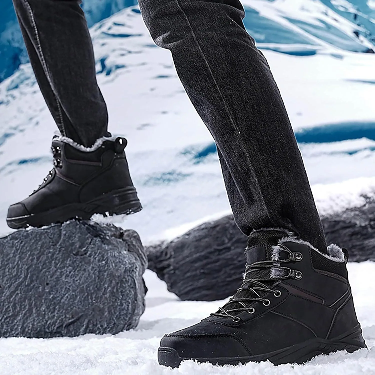 Men Work Boots Slip On Hiking Sneakers Shoes with Fur Lined Working Shoes for Women with Zipper Lightweight Outdoor Botas Mid Ankle Work Casual Hike Grounded Footwear