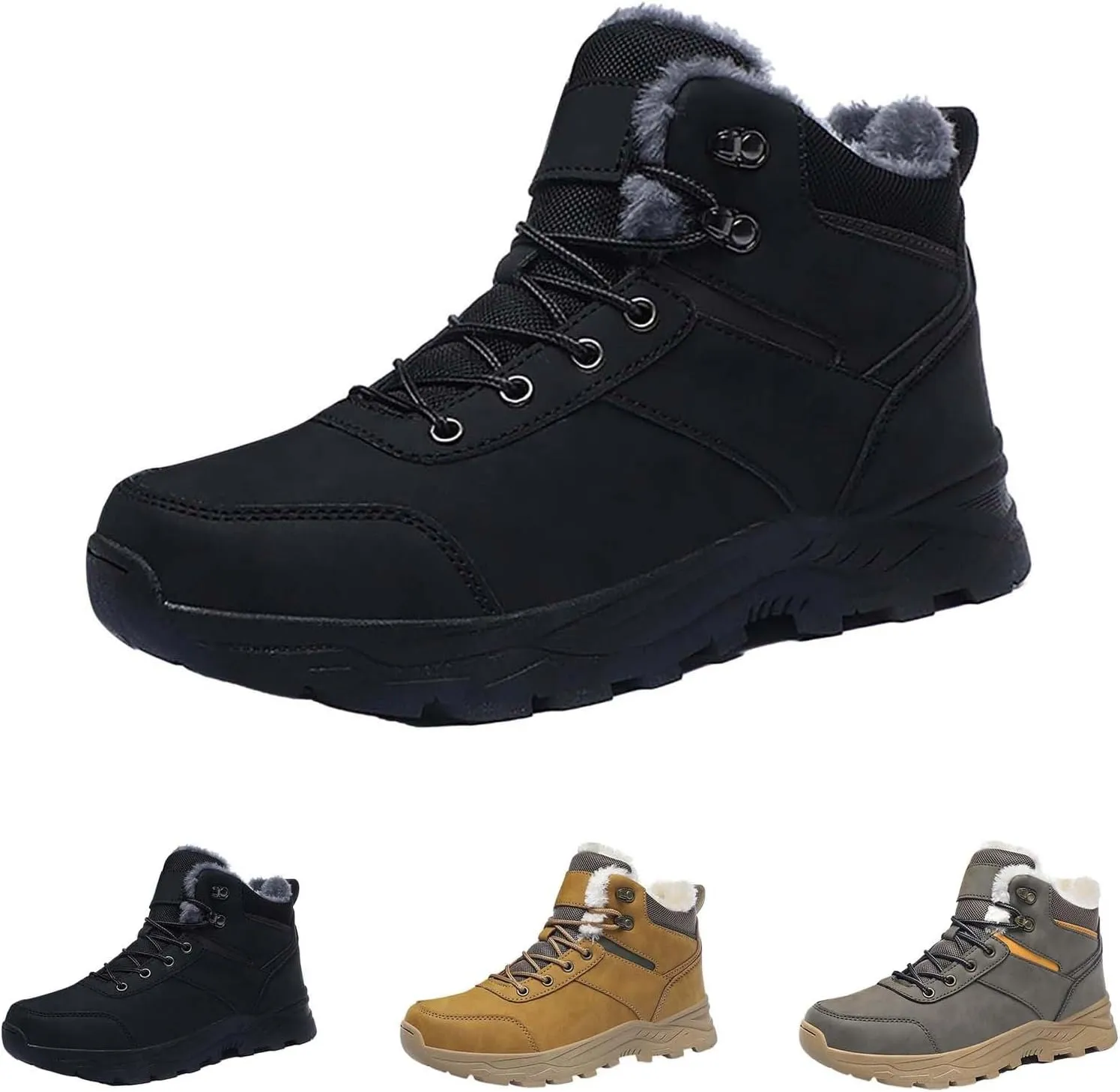 Men Work Boots Slip On Hiking Sneakers Shoes with Fur Lined Working Shoes for Women with Zipper Lightweight Outdoor Botas Mid Ankle Work Casual Hike Grounded Footwear