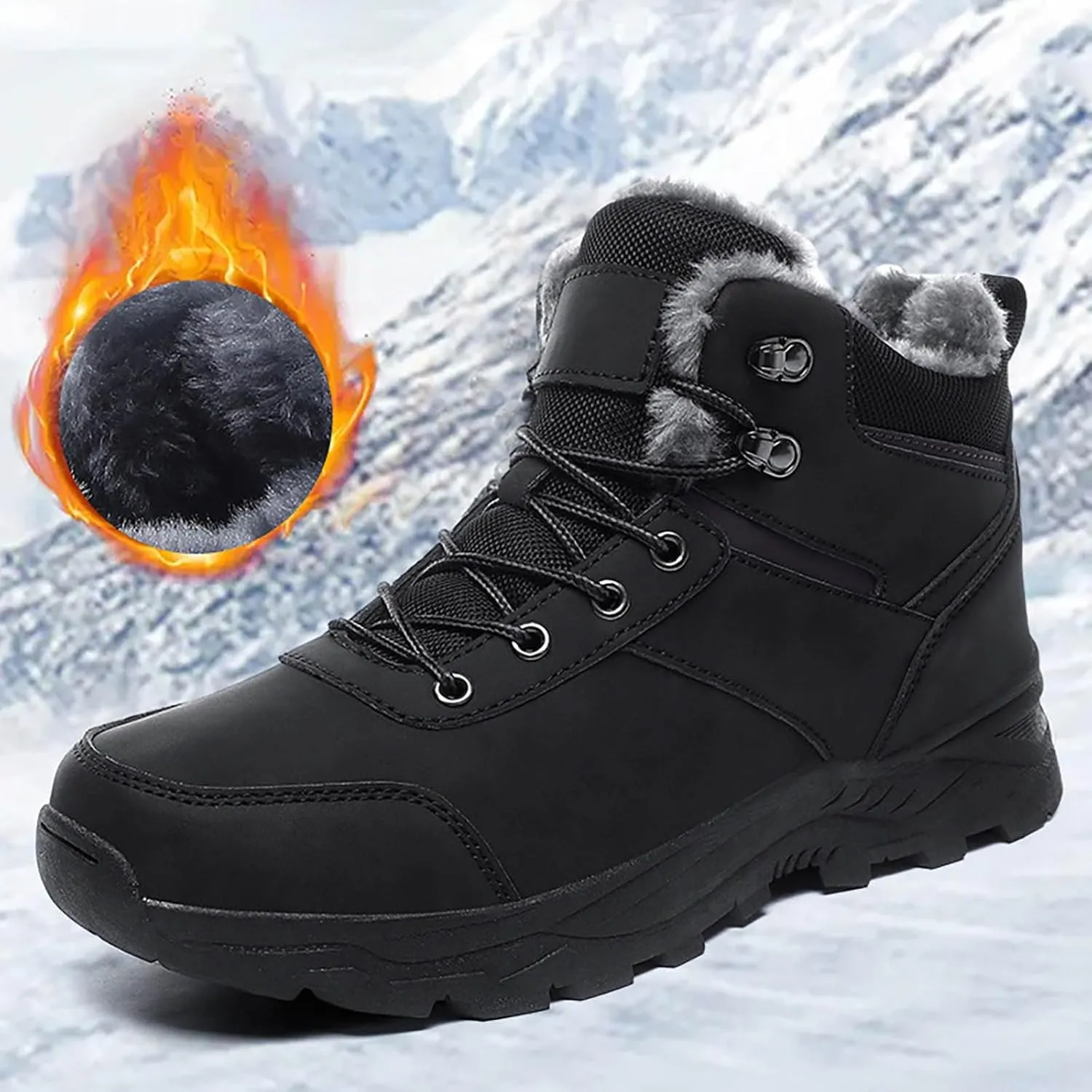 Men Work Boots Slip On Hiking Sneakers Shoes with Fur Lined Working Shoes for Women with Zipper Lightweight Outdoor Botas Mid Ankle Work Casual Hike Grounded Footwear