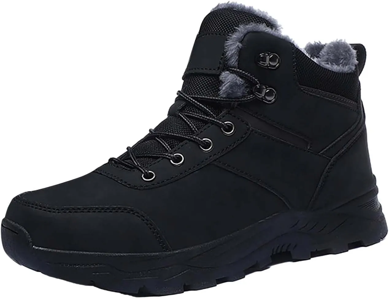 Men Work Boots Slip On Hiking Sneakers Shoes with Fur Lined Working Shoes for Women with Zipper Lightweight Outdoor Botas Mid Ankle Work Casual Hike Grounded Footwear