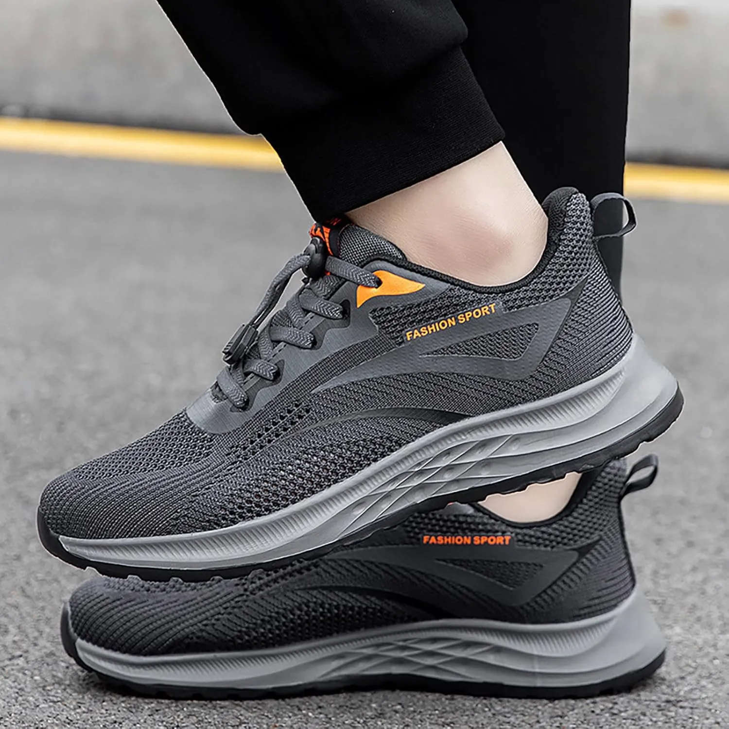 Men's Lightweight Cushion Sneakers Comfortable Breathable Stretch Canvas Slip On Sneaker Non Slip Walking Shoes