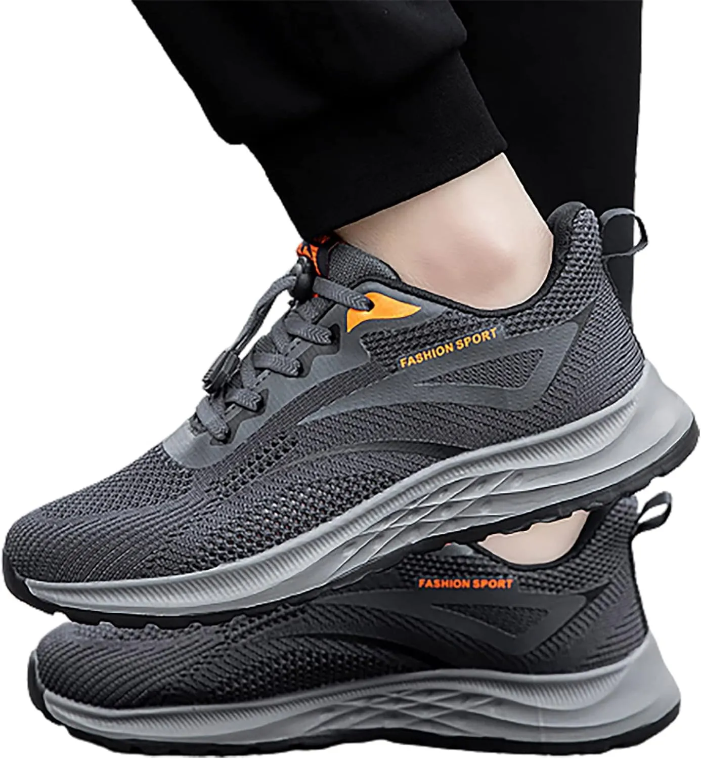 Men's Lightweight Cushion Sneakers Comfortable Breathable Stretch Canvas Slip On Sneaker Non Slip Walking Shoes