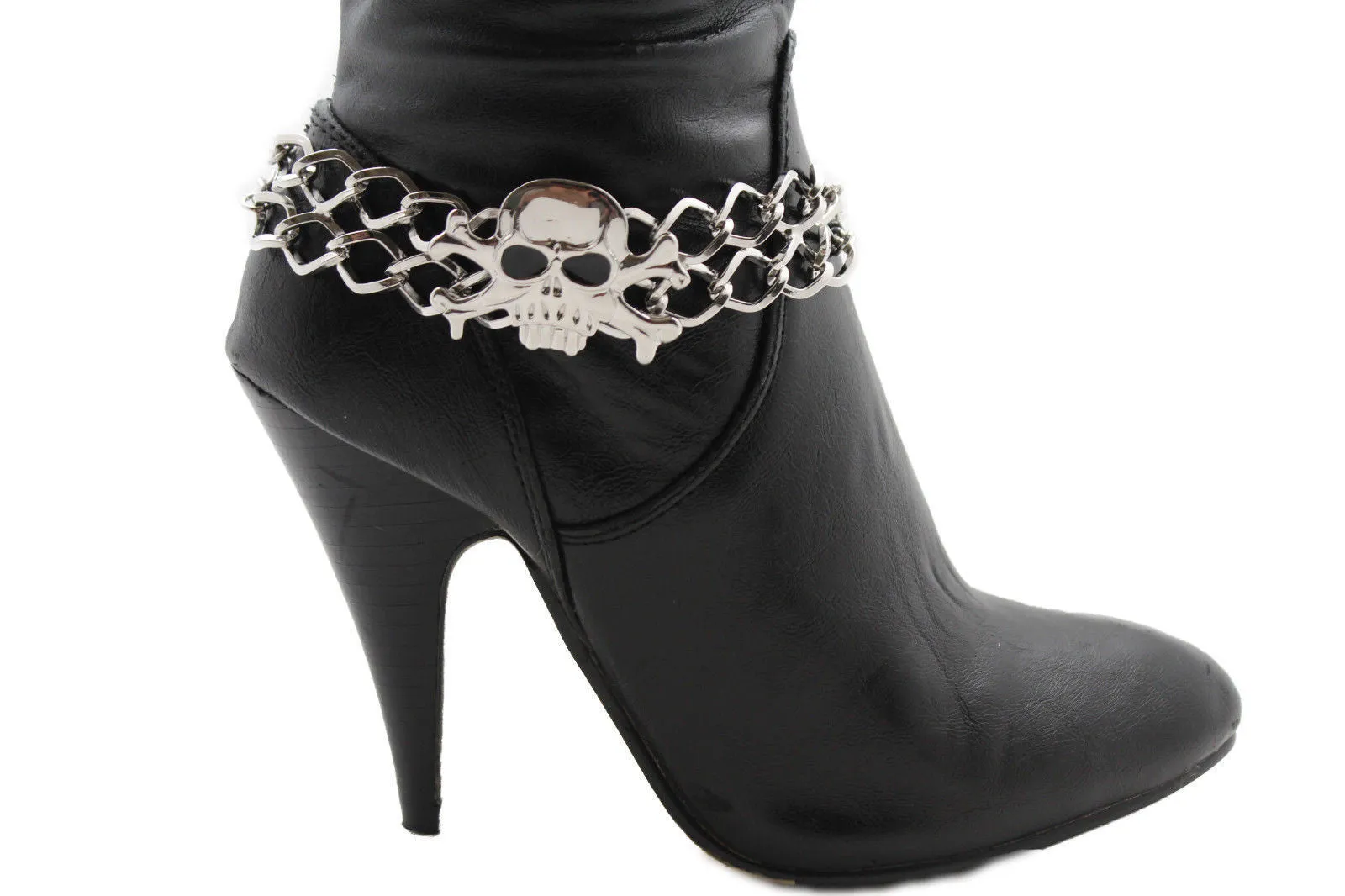 Metal Boot Bracelet Chains Skull Skeleton Bling Anklet Charm Heels