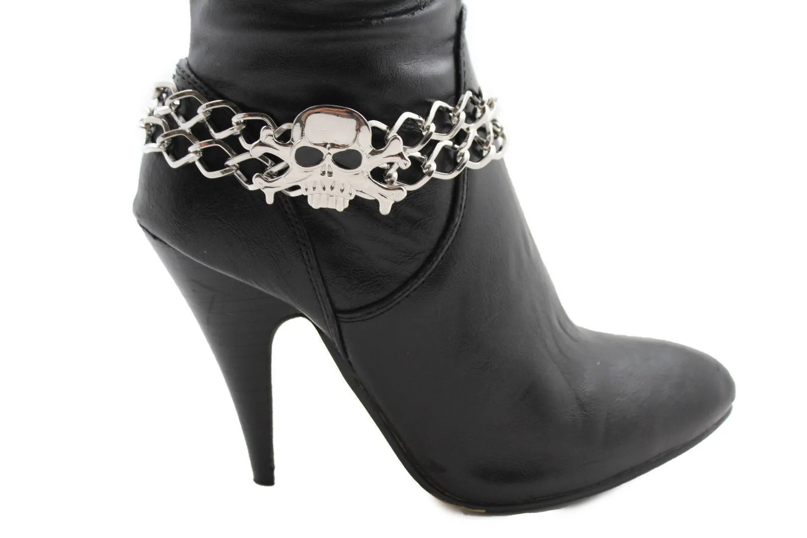 Metal Boot Bracelet Chains Skull Skeleton Bling Anklet Charm Heels