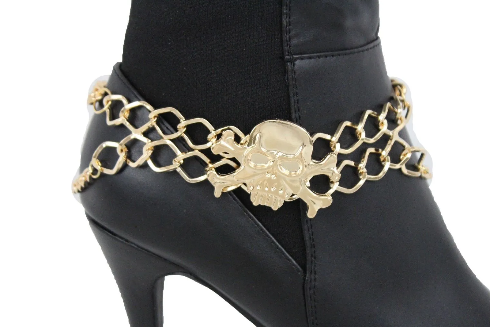 Metal Boot Bracelet Chains Skull Skeleton Bling Anklet Charm Heels