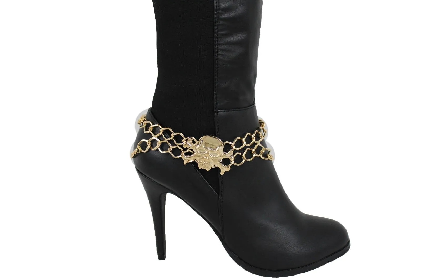 Metal Boot Bracelet Chains Skull Skeleton Bling Anklet Charm Heels