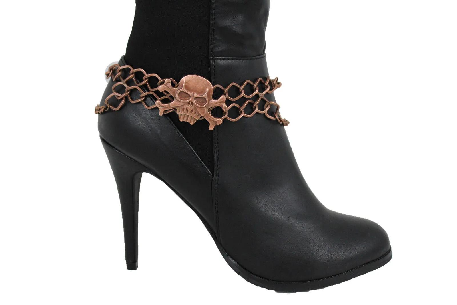 Metal Boot Bracelet Chains Skull Skeleton Bling Anklet Charm Heels