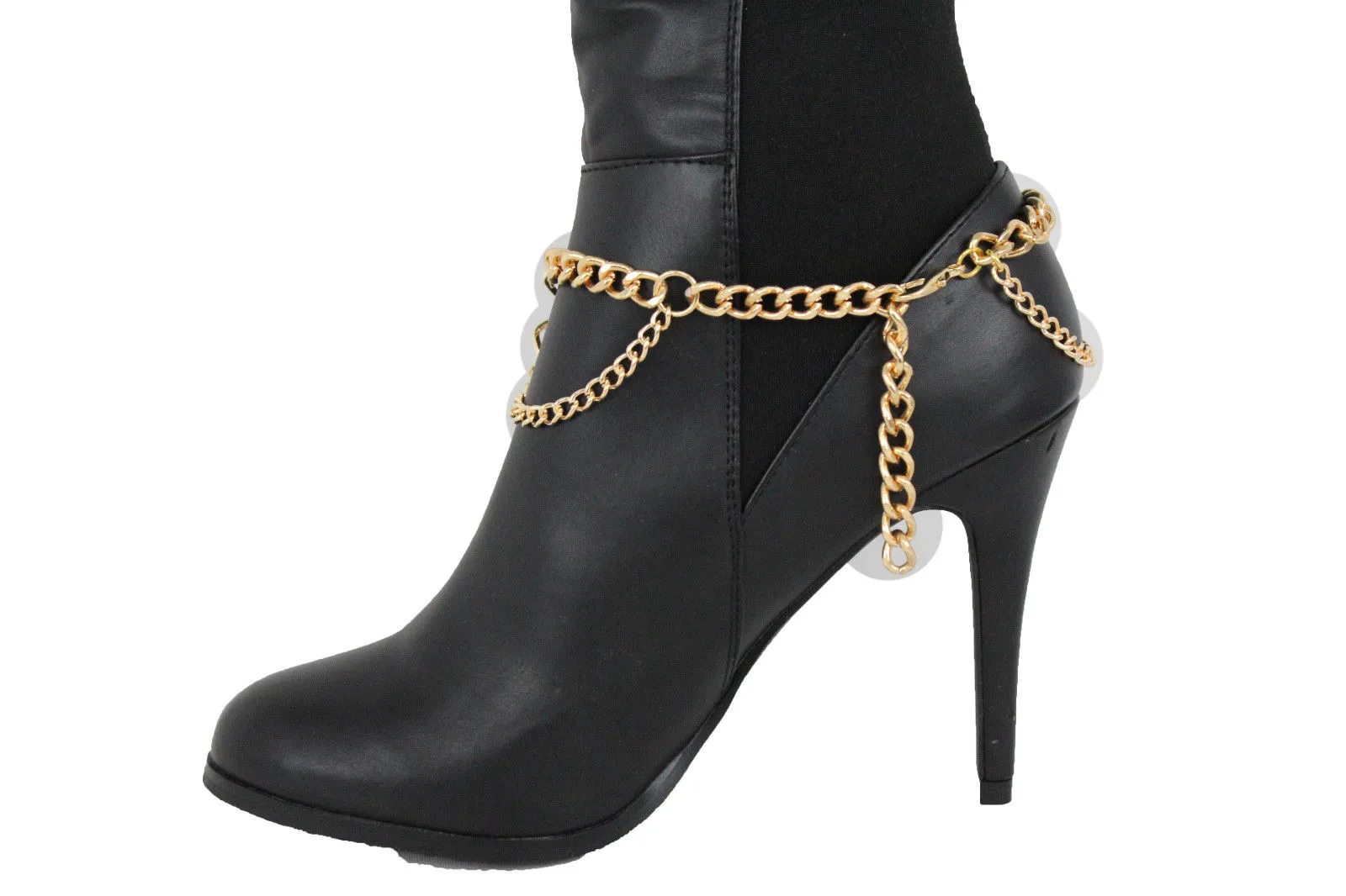 Metal Boot Bracelet Chains Skull Skeleton Bling Anklet Charm Heels