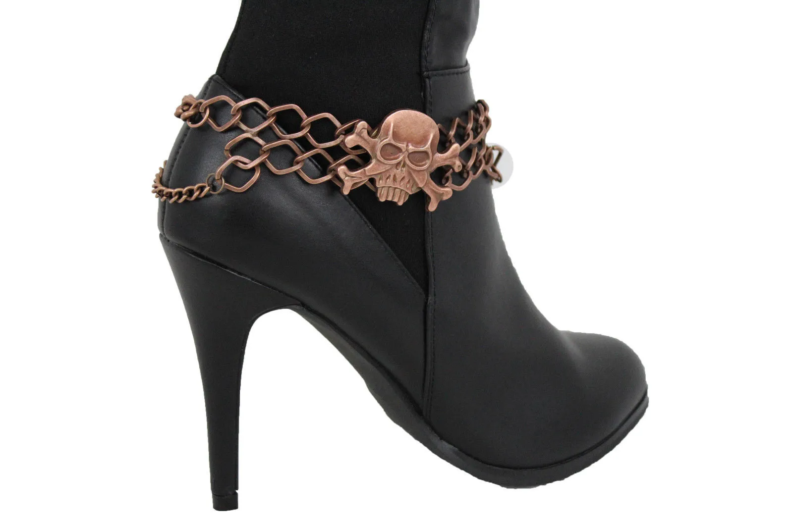 Metal Boot Bracelet Chains Skull Skeleton Bling Anklet Charm Heels