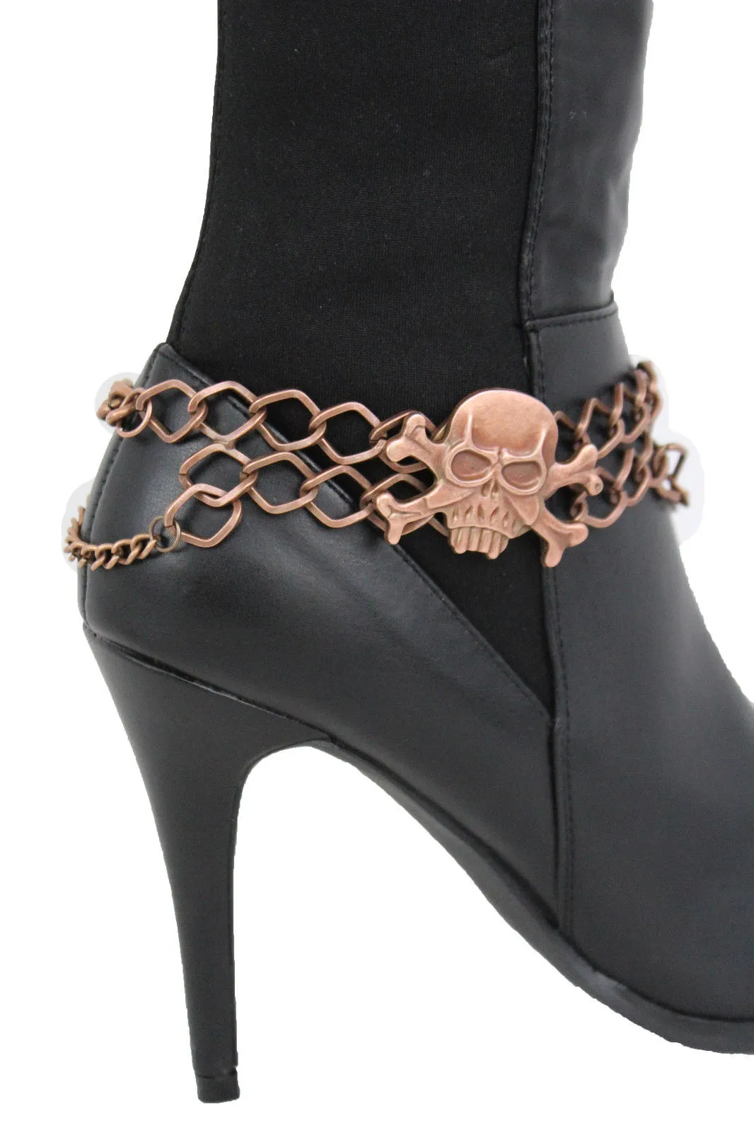 Metal Boot Bracelet Chains Skull Skeleton Bling Anklet Charm Heels