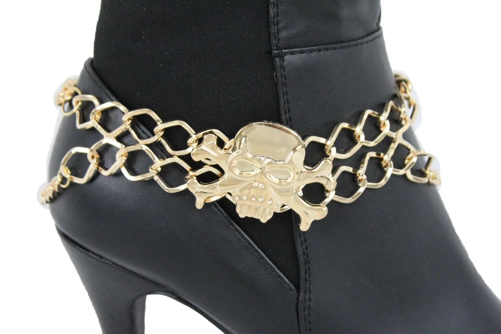 Metal Boot Bracelet Chains Skull Skeleton Bling Anklet Charm Heels