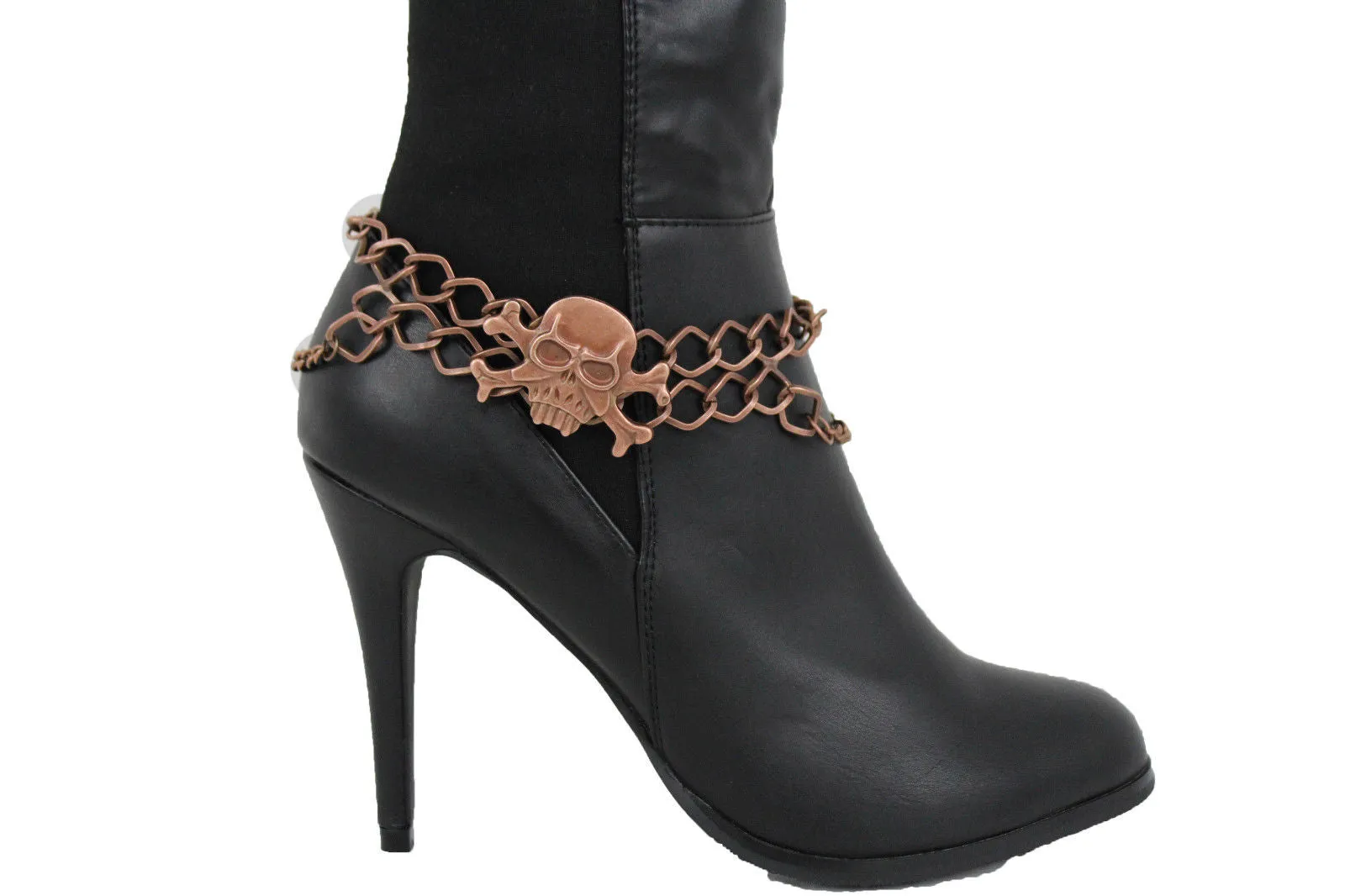 Metal Boot Bracelet Chains Skull Skeleton Bling Anklet Charm Heels
