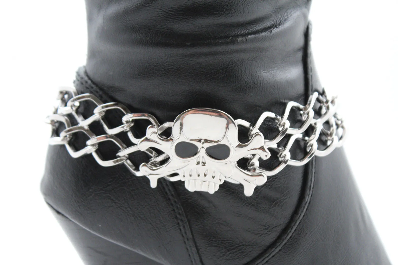 Metal Boot Bracelet Chains Skull Skeleton Bling Anklet Charm Heels