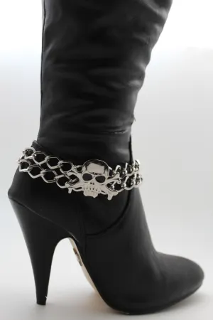 Metal Boot Bracelet Chains Skull Skeleton Bling Anklet Charm Heels