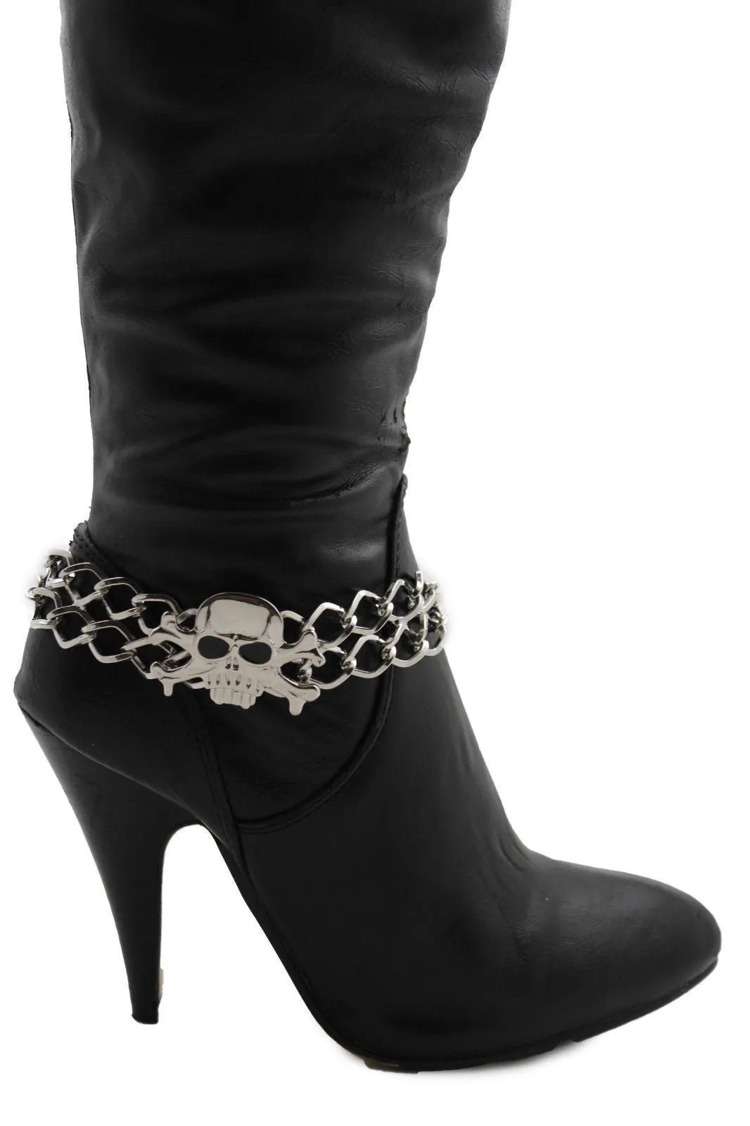 Metal Boot Bracelet Chains Skull Skeleton Bling Anklet Charm Heels