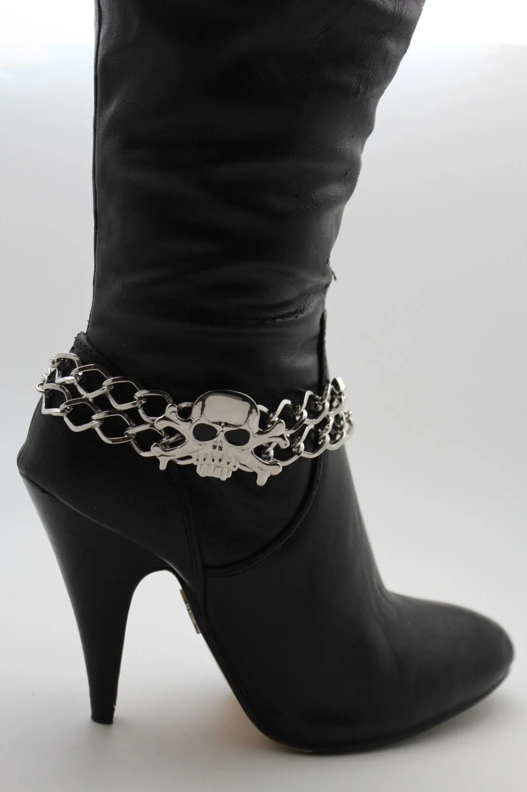 Metal Boot Bracelet Chains Skull Skeleton Bling Anklet Charm Heels
