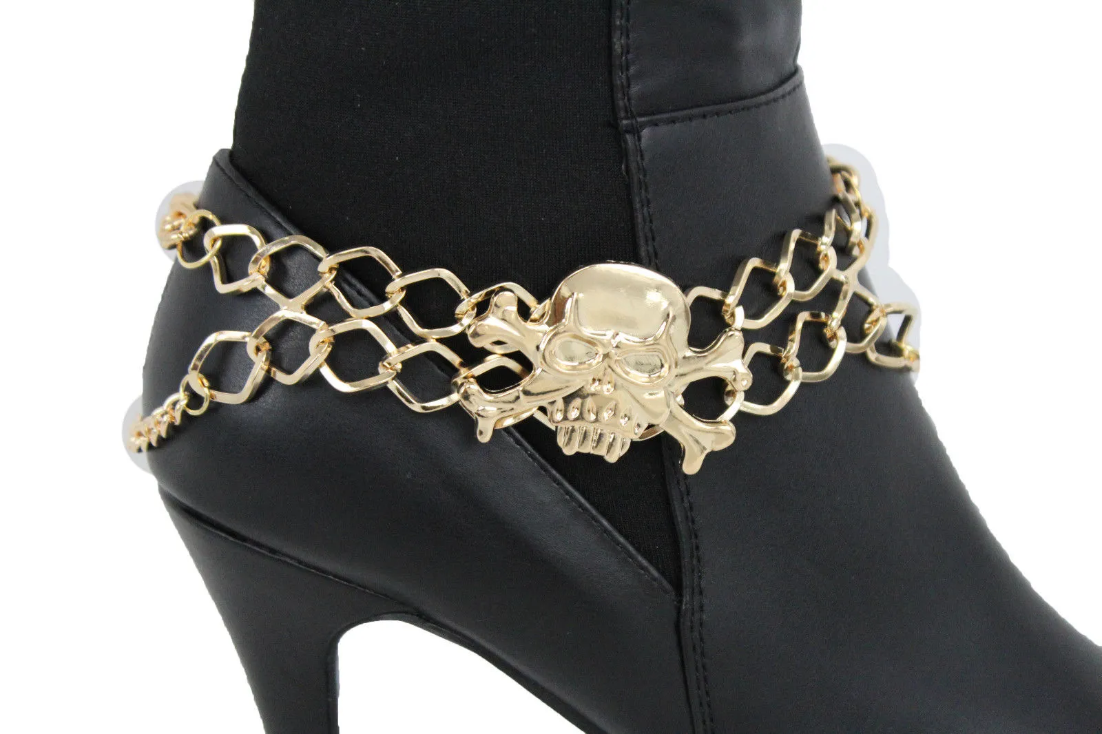 Metal Boot Bracelet Chains Skull Skeleton Bling Anklet Charm Heels