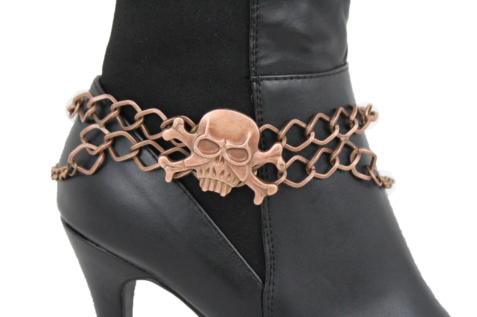 Metal Boot Bracelet Chains Skull Skeleton Bling Anklet Charm Heels