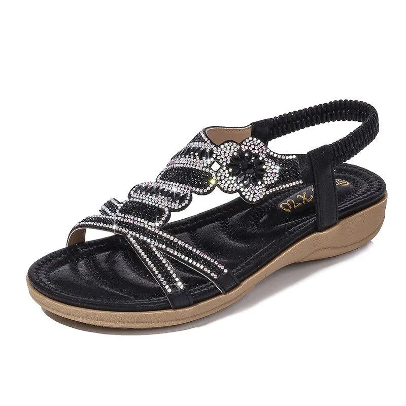 Nanccy Flat Bottom Large Size Fashion  Silver Gold Party Diamonds  Sandals