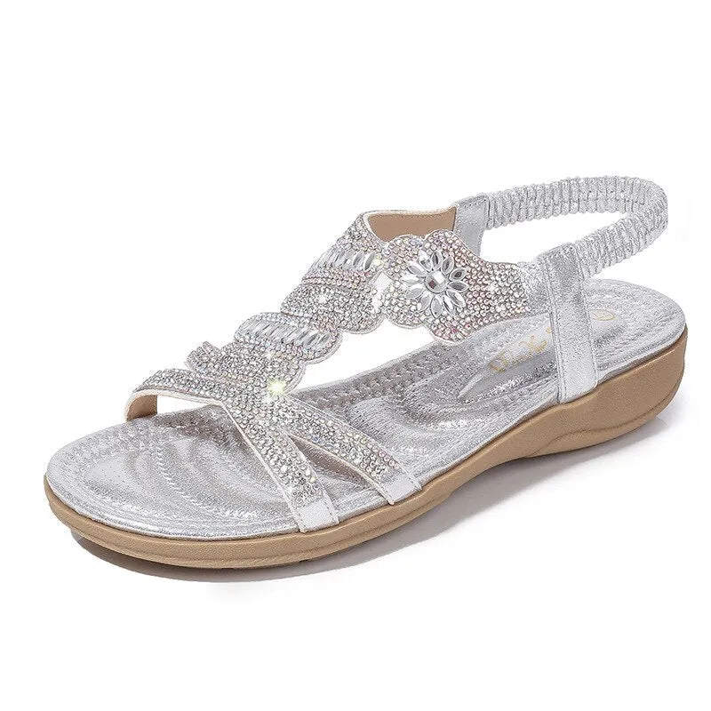 Nanccy Flat Bottom Large Size Fashion  Silver Gold Party Diamonds  Sandals