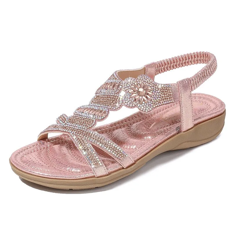 Nanccy Flat Bottom Large Size Fashion  Silver Gold Party Diamonds  Sandals
