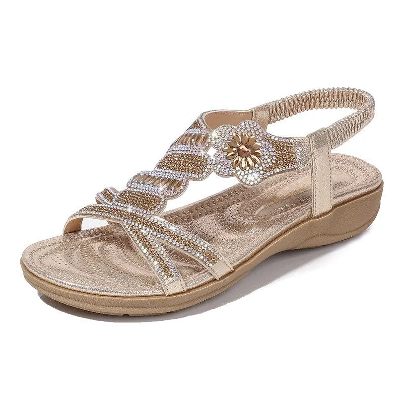Nanccy Flat Bottom Large Size Fashion  Silver Gold Party Diamonds  Sandals