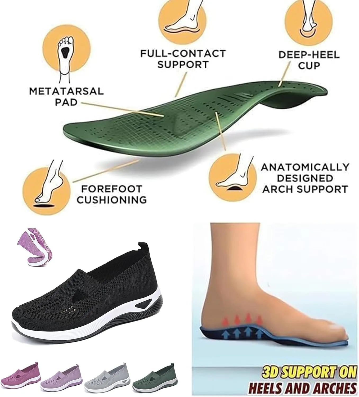 Orthopedic Shoes for WomenBreathable Comfort Wear Orthowear Walking ShoesCushionaire Wide Width Sneakers Diabetic Arch Support Sneakers Soft Slip On Shoe Comfortable