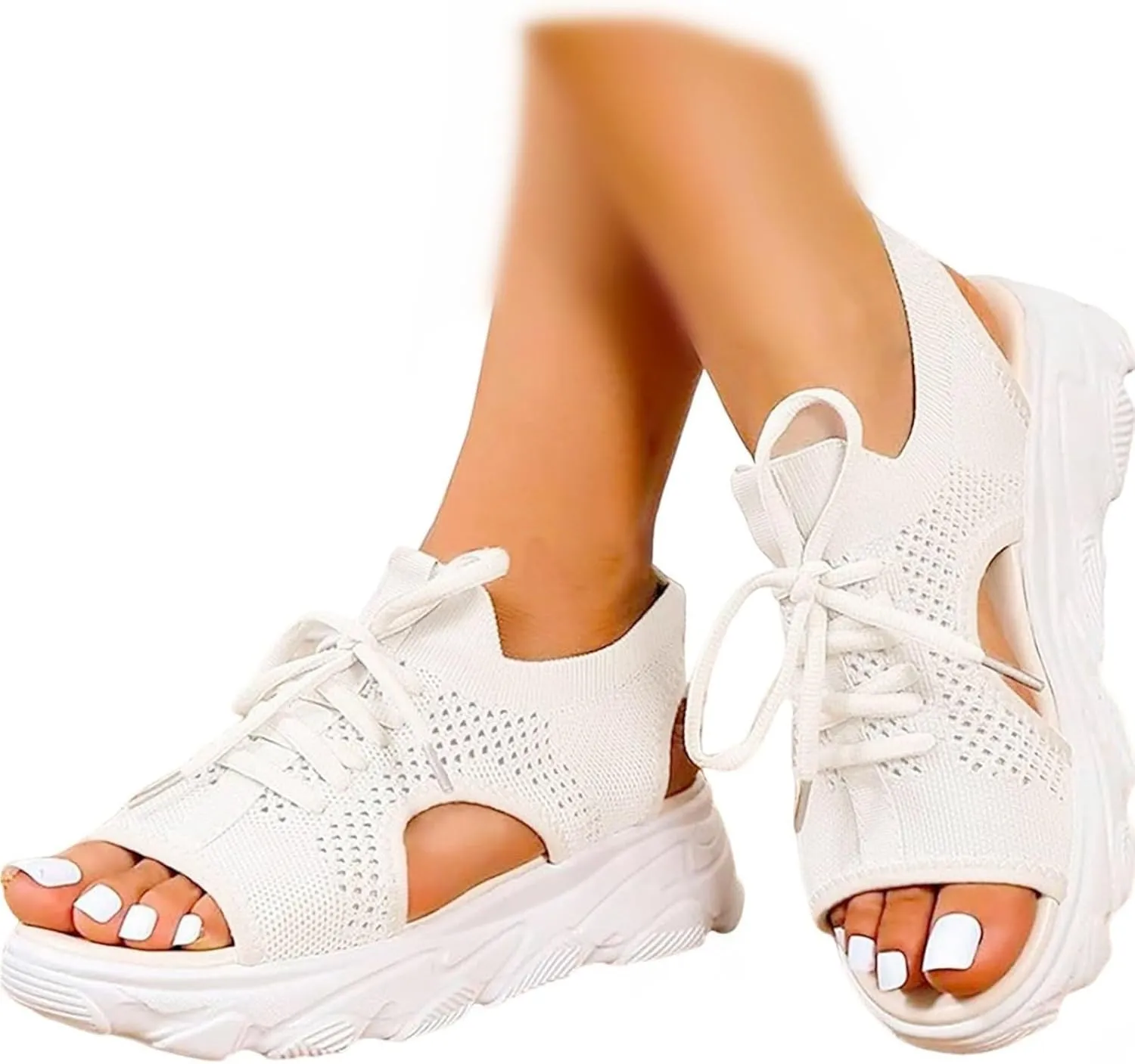Orthopedic Wedge Sandals for Women Non Slip Cutout Lace-Up Muffin Sandals for Women Recovery Sport Outdoor Hiking Water Sandal Comfortable Outdoor Shoes