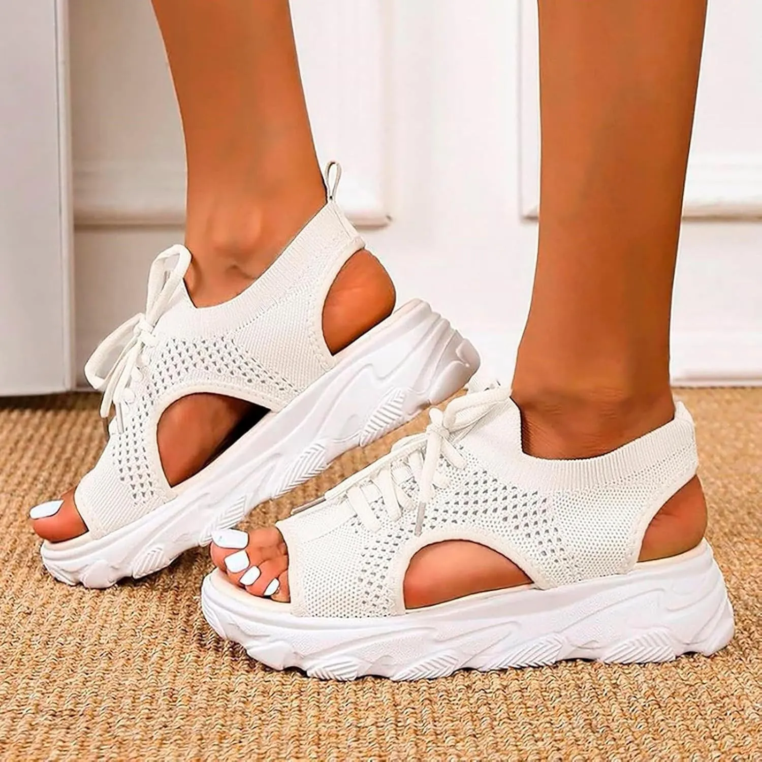 Orthopedic Wedge Sandals for Women Non Slip Cutout Lace-Up Muffin Sandals for Women Recovery Sport Outdoor Hiking Water Sandal Comfortable Outdoor Shoes