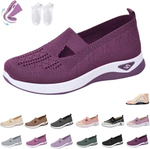 Orthowalkway Womens Shoes, Mesh Design, Breathable and Comfortable, Orthopedic Slip-On Lightweight Flat Soft Shoes