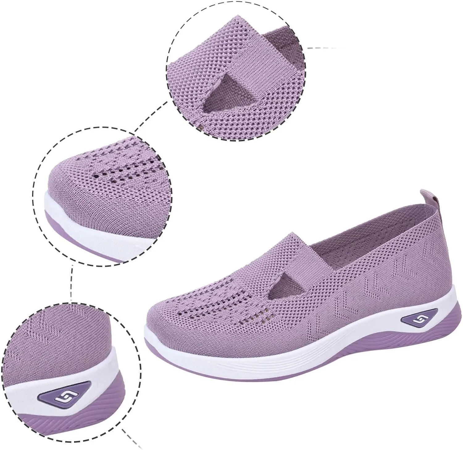 Orthowalkway Womens Shoes, Mesh Design, Breathable and Comfortable, Orthopedic Slip-On Lightweight Flat Soft Shoes