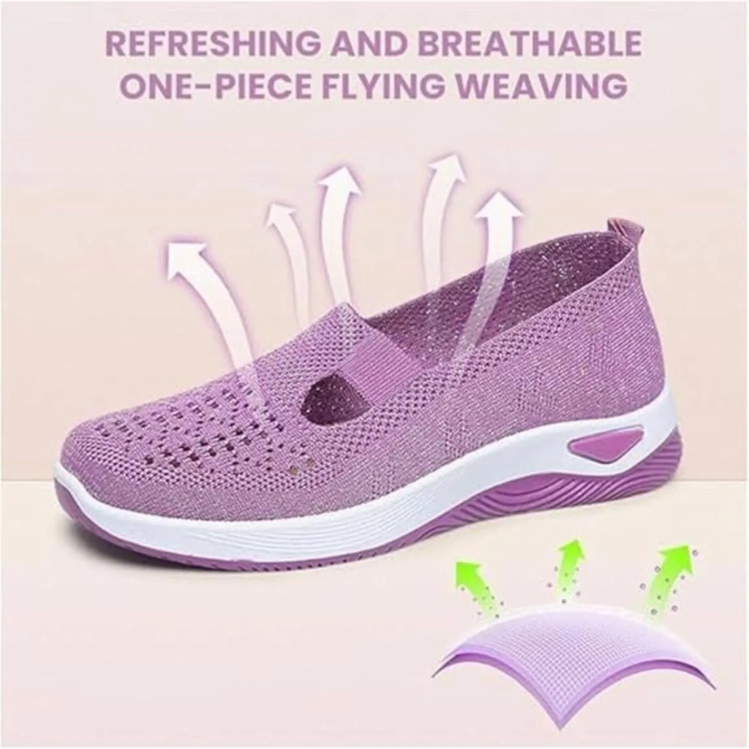 Orthowalkway Womens Shoes, Mesh Design, Breathable and Comfortable, Orthopedic Slip-On Lightweight Flat Soft Shoes