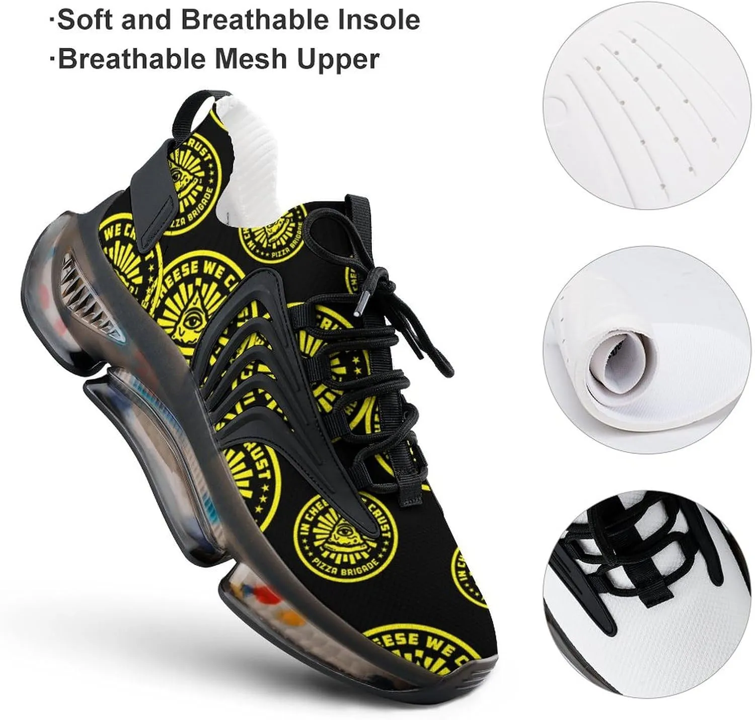 Pizza Brigade Walking Shoes for Men Lightweight Tennis Fashion Elastic Sports Shoes Cushion Basketball Shoes
