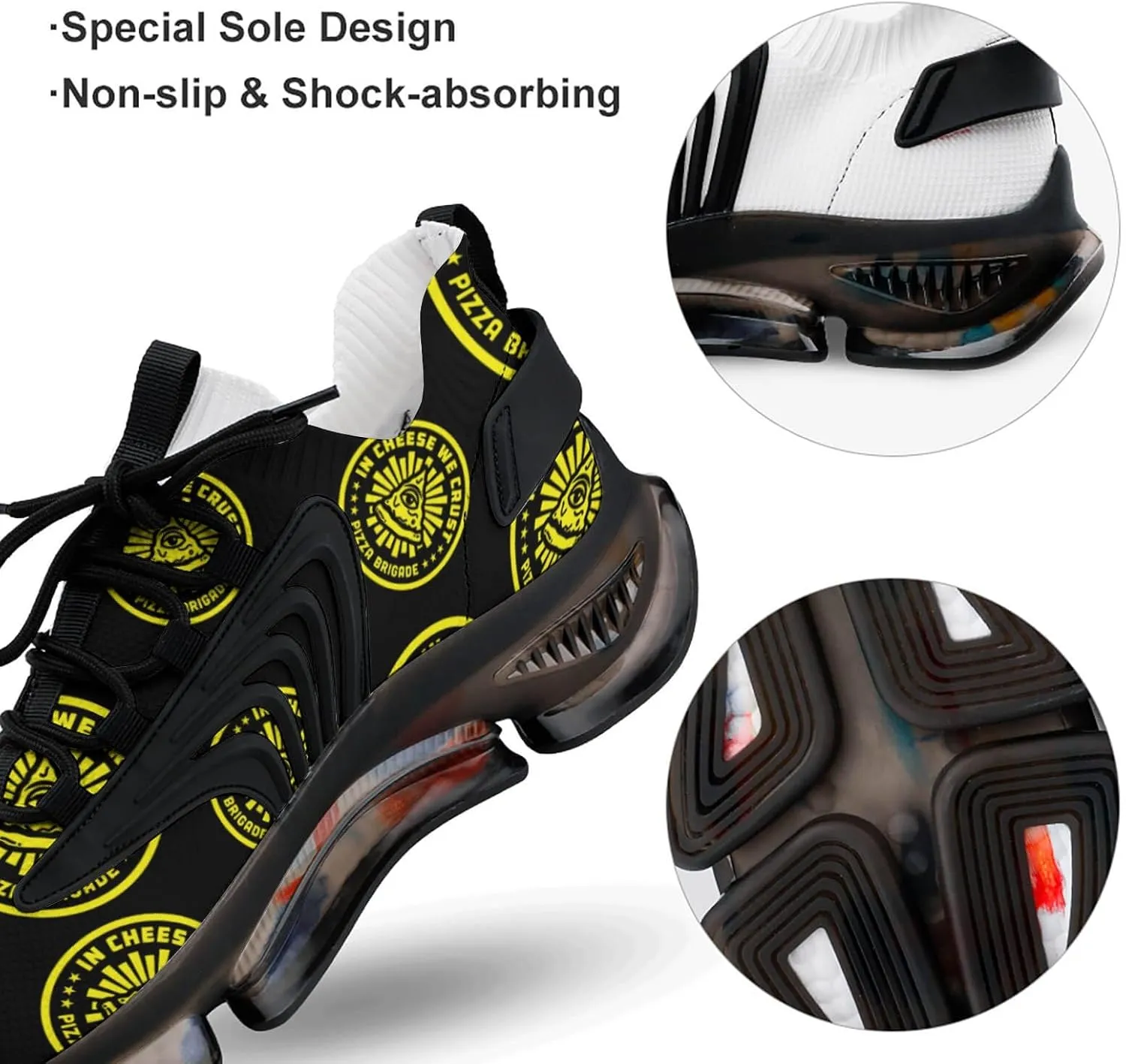 Pizza Brigade Walking Shoes for Men Lightweight Tennis Fashion Elastic Sports Shoes Cushion Basketball Shoes