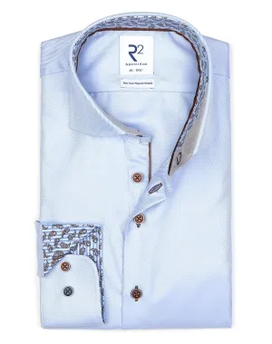 R2 Amsterdam Light Blue Twill Long Sleeve Button Up Shirt with Paisley Print Contrast